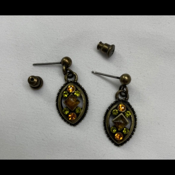 Earrings (Green & Orange Stones) - Picture 2 of 4